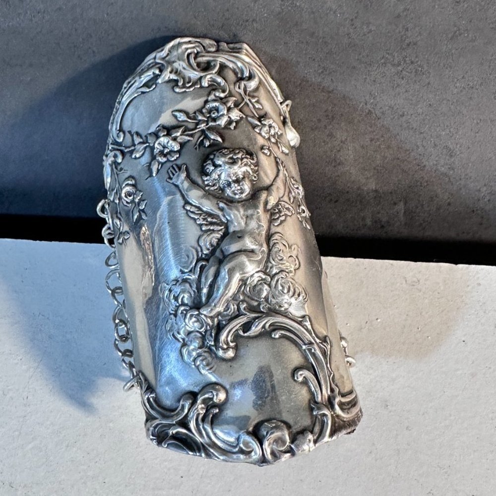 Antique Sterling Silver Cherub Gladiator Cuff Bracelet Victorian Art Nouveau - Picture 5 of 15